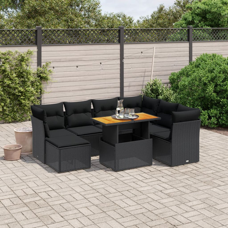 vidaXL 8 Piece Garden Sofa Set with Cushions Black Poly Rattan