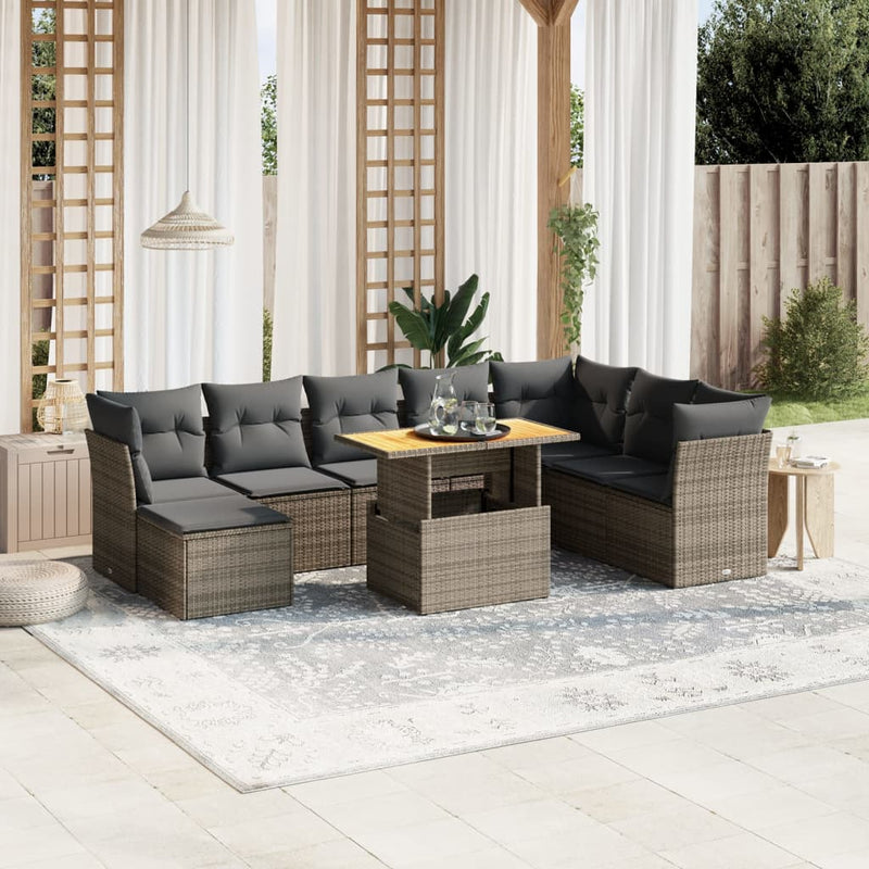 vidaXL 9 Piece Garden Sofa Set with Cushions Grey Poly Rattan