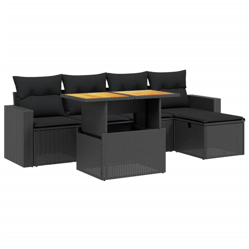 vidaXL 6 Piece Garden Sofa Set with Cushions Black Poly Rattan