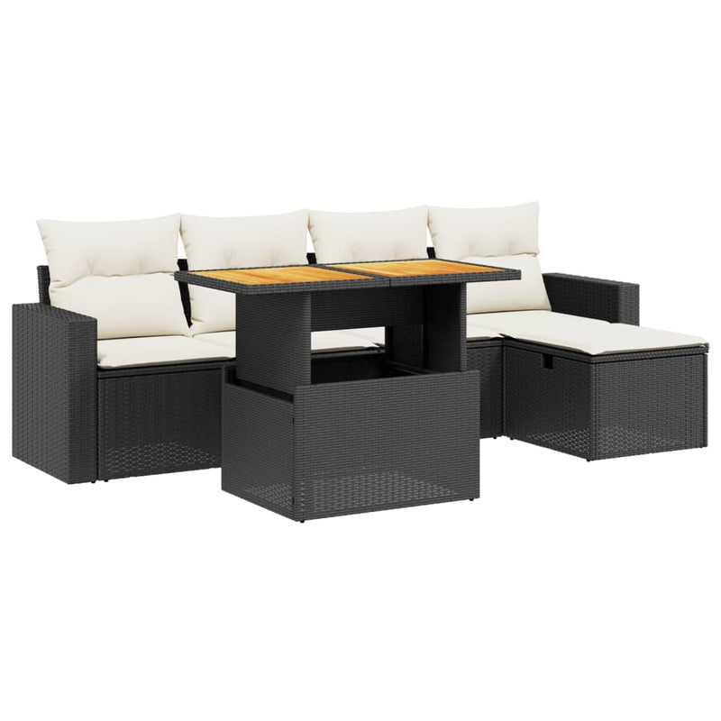 vidaXL 6 Piece Garden Sofa Set with Cushions Black Poly Rattan