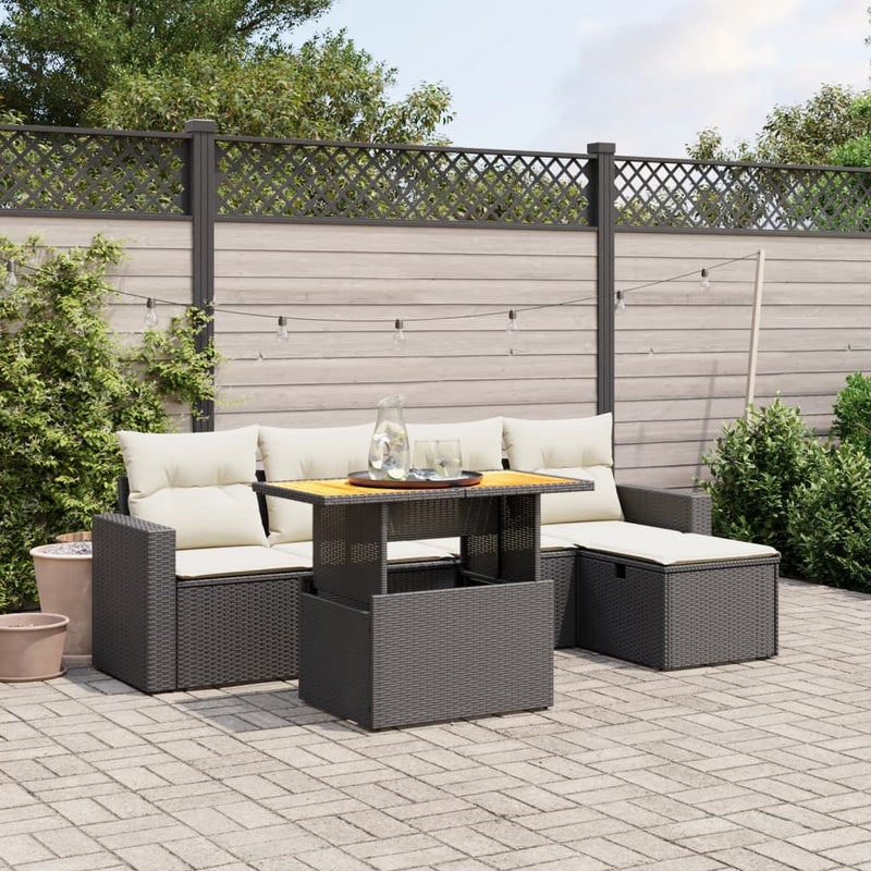 vidaXL 6 Piece Garden Sofa Set with Cushions Black Poly Rattan