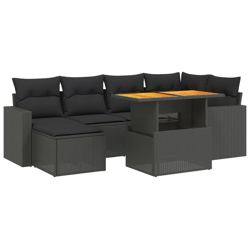 vidaXL 7 Piece Garden Sofa Set with Cushions Black Poly Rattan