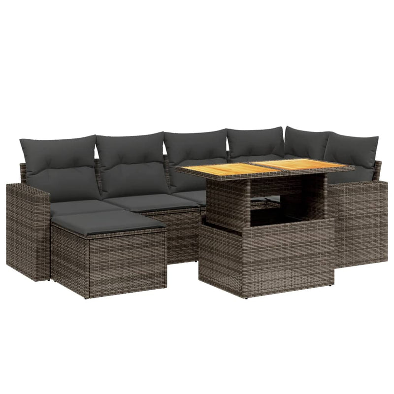 vidaXL 7 Piece Garden Sofa Set with Cushions Grey Poly Rattan