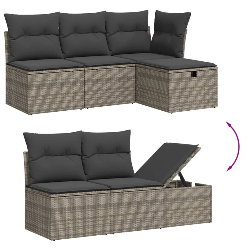 vidaXL 7 Piece Garden Sofa Set with Cushions Grey Poly Rattan