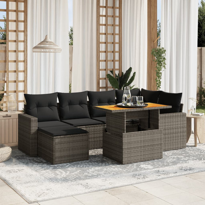 vidaXL 7 Piece Garden Sofa Set with Cushions Grey Poly Rattan