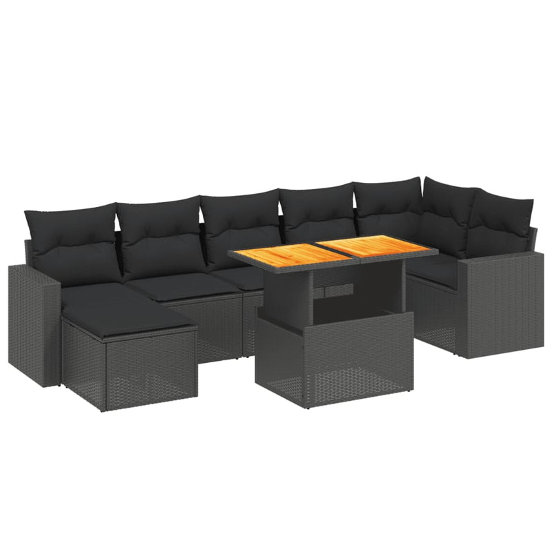 vidaXL 8 Piece Garden Sofa Set with Cushions Black Poly Rattan