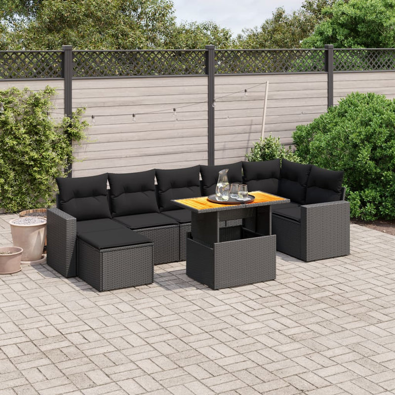 vidaXL 8 Piece Garden Sofa Set with Cushions Black Poly Rattan