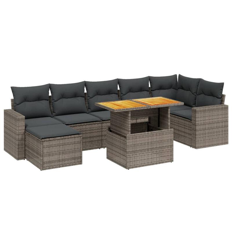 8 Piece Garden Sofa Set with Cushions Grey Poly Rattan