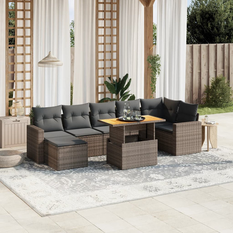 8 Piece Garden Sofa Set with Cushions Grey Poly Rattan