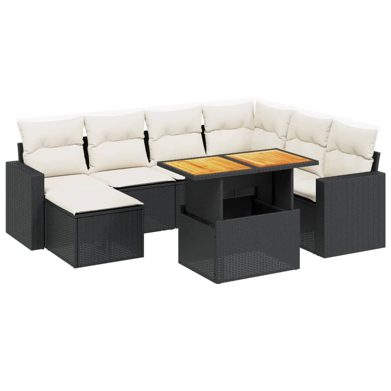 vidaXL 8 Piece Garden Sofa Set with Cushions Black Poly Rattan