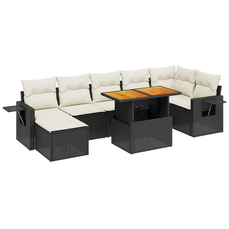 vidaXL 8 Piece Garden Sofa Set with Cushions Black Poly Rattan