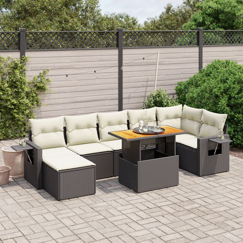 vidaXL 8 Piece Garden Sofa Set with Cushions Black Poly Rattan