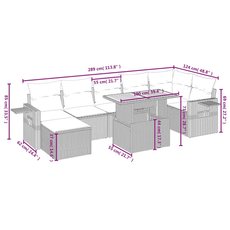 vidaXL 8 Piece Garden Sofa Set with Cushions Grey Poly Rattan