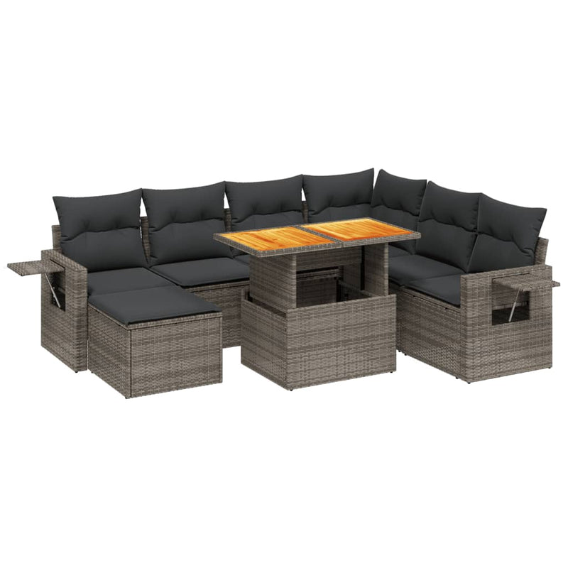 8 Piece Garden Sofa Set with Cushions Grey Poly Rattan