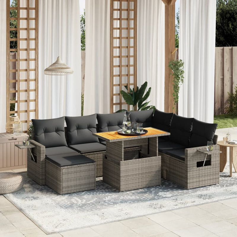 8 Piece Garden Sofa Set with Cushions Grey Poly Rattan