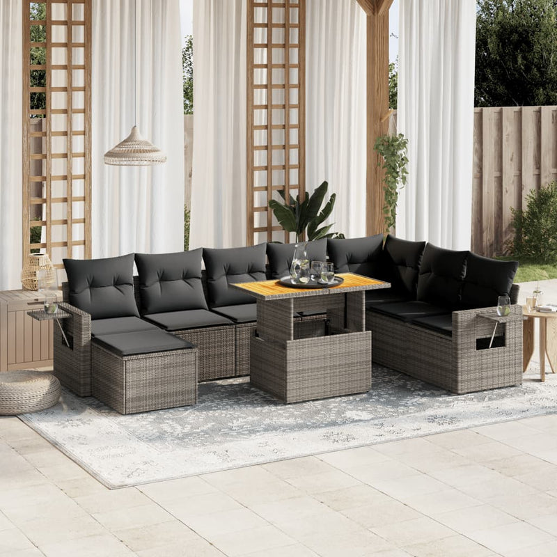 vidaXL 9 Piece Garden Sofa Set with Cushions Grey Poly Rattan