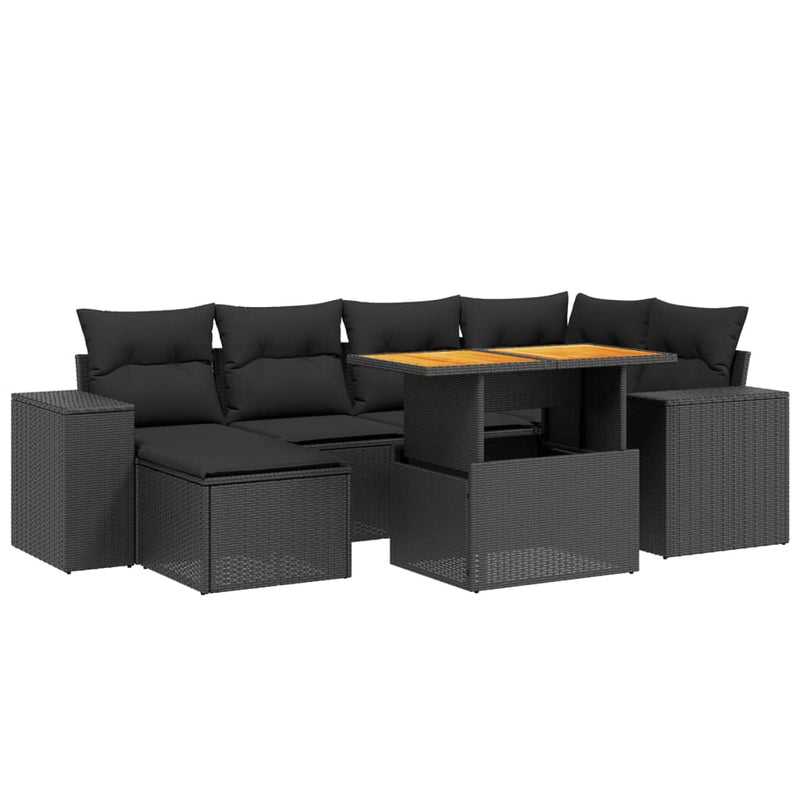 vidaXL 7 Piece Garden Sofa Set with Cushions Black Poly Rattan