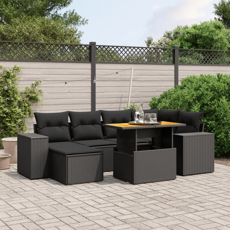 vidaXL 7 Piece Garden Sofa Set with Cushions Black Poly Rattan
