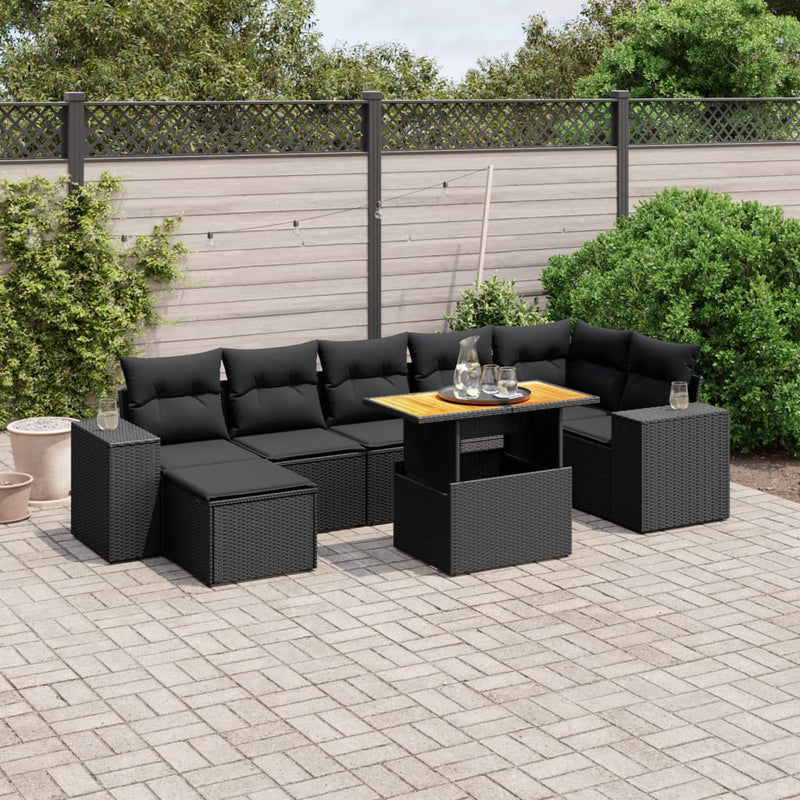 vidaXL 8 Piece Garden Sofa Set with Cushions Black Poly Rattan