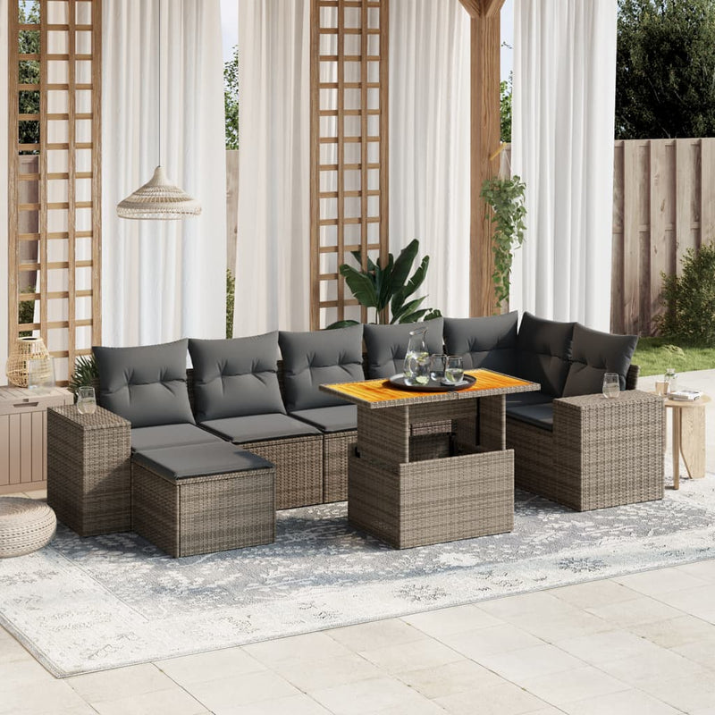 8 Piece Garden Sofa Set with Cushions Grey Poly Rattan