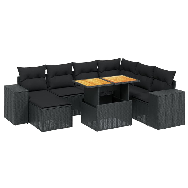 vidaXL 8 Piece Garden Sofa Set with Cushions Black Poly Rattan