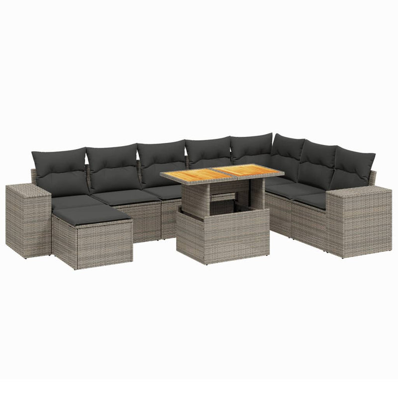 9 Piece Garden Sofa Set with Cushions Grey Poly Rattan