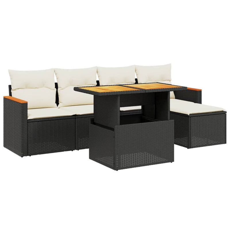 vidaXL 6 Piece Garden Sofa Set with Cushions Black Poly Rattan