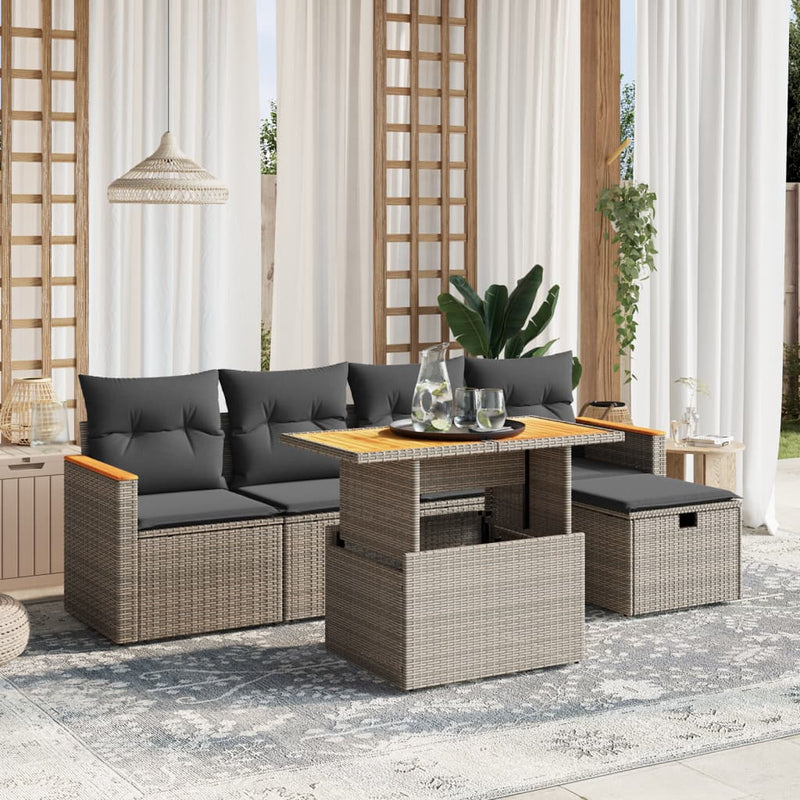 vidaXL 6 Piece Garden Sofa Set with Cushions Grey Poly Rattan