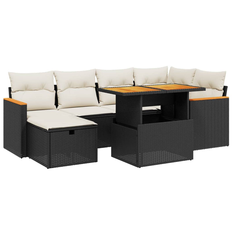 vidaXL 7 Piece Garden Sofa Set with Cushions Black Poly Rattan