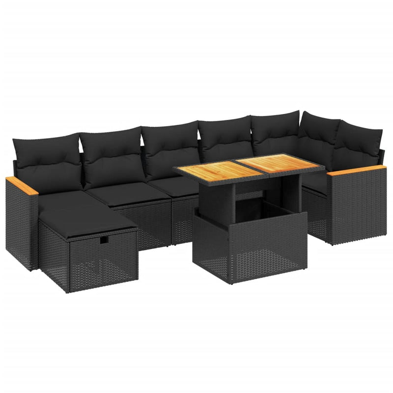 vidaXL 8 Piece Garden Sofa Set with Cushions Black Poly Rattan
