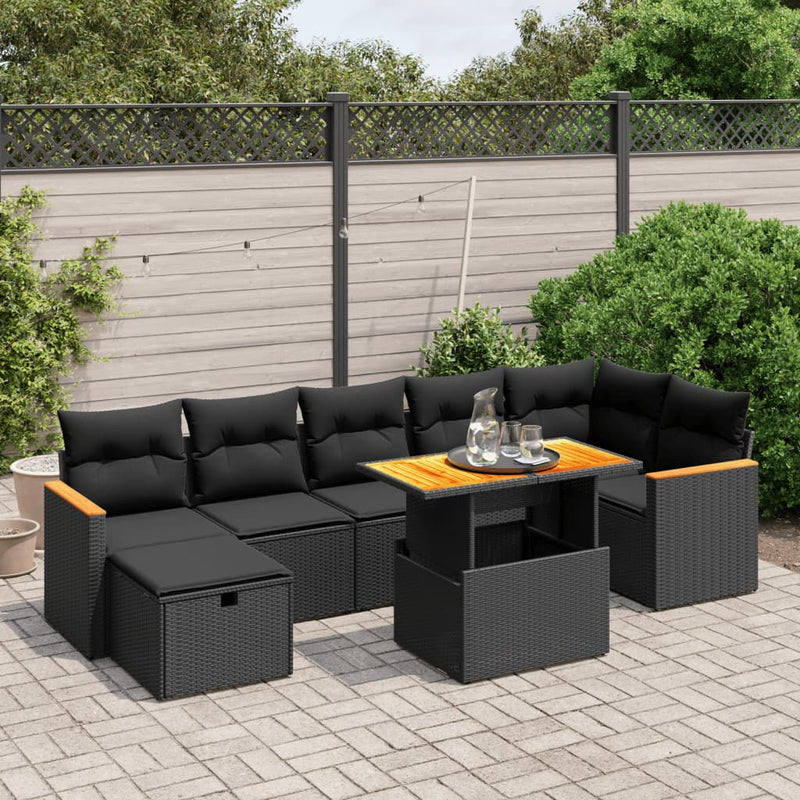vidaXL 8 Piece Garden Sofa Set with Cushions Black Poly Rattan
