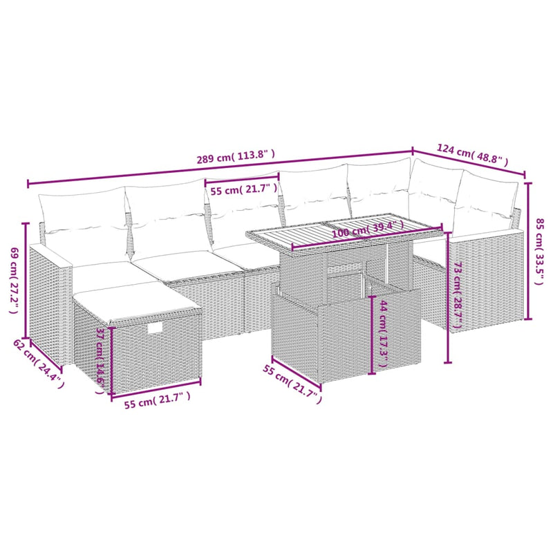 vidaXL 8 Piece Garden Sofa Set with Cushions Grey Poly Rattan