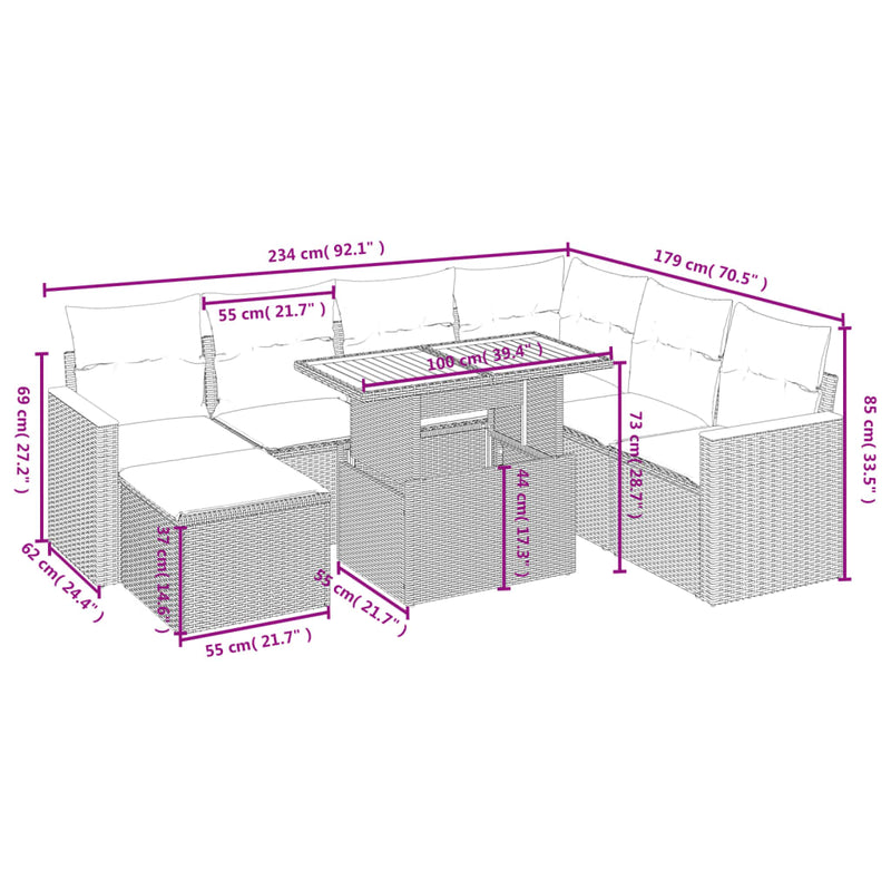 vidaXL 8 Piece Garden Sofa Set with Cushions Grey Poly Rattan