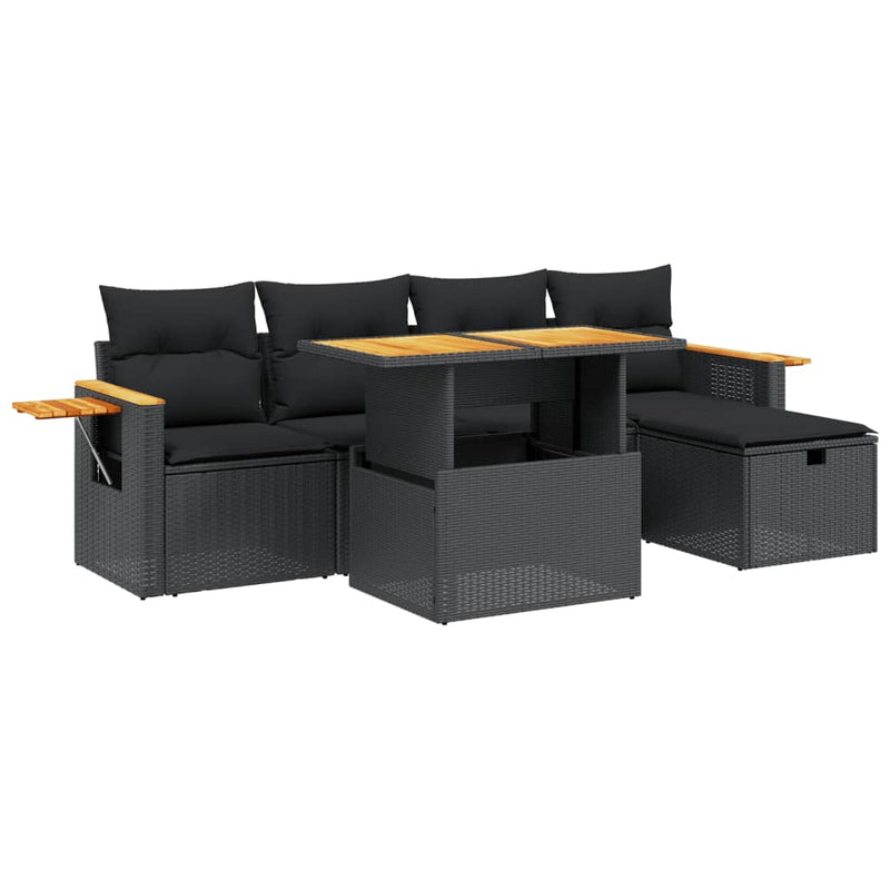 vidaXL 6 Piece Garden Sofa Set with Cushions Black Poly Rattan