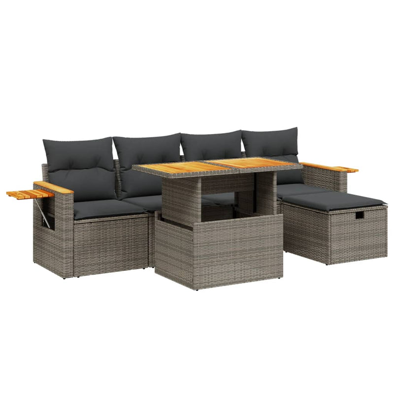 vidaXL 6 Piece Garden Sofa Set with Cushions Grey Poly Rattan