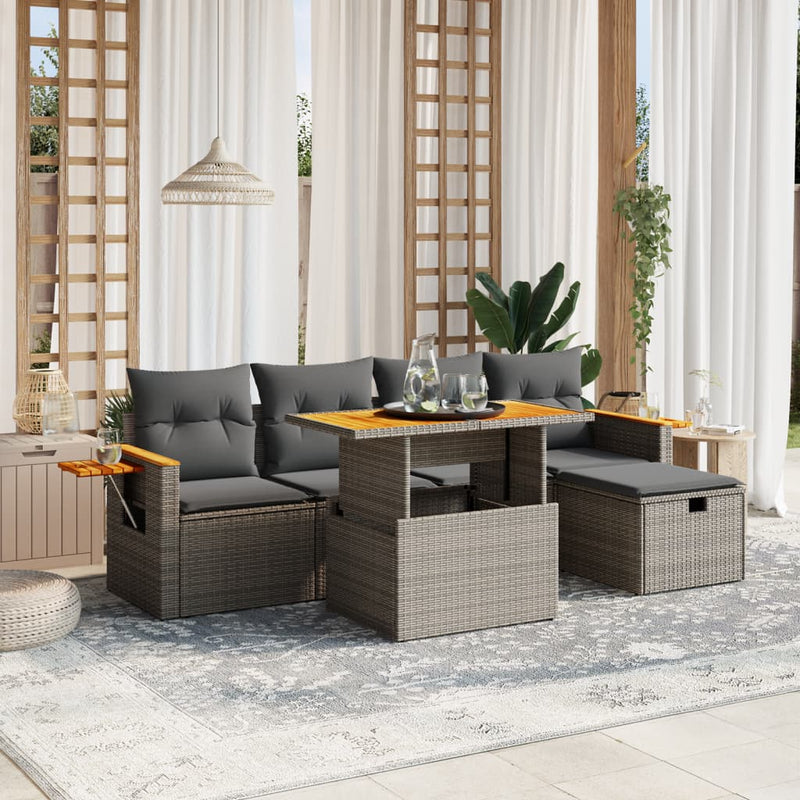 vidaXL 6 Piece Garden Sofa Set with Cushions Grey Poly Rattan