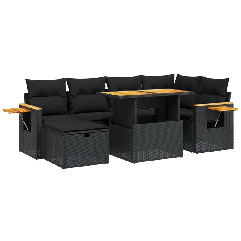 vidaXL 7 Piece Garden Sofa Set with Cushions Black Poly Rattan
