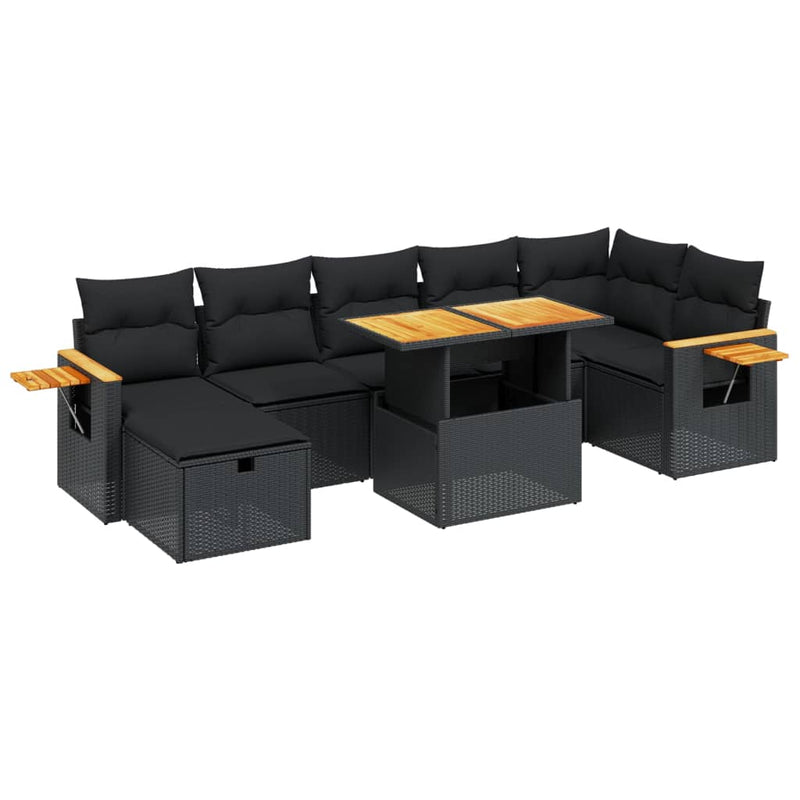 vidaXL 8 Piece Garden Sofa Set with Cushions Black Poly Rattan