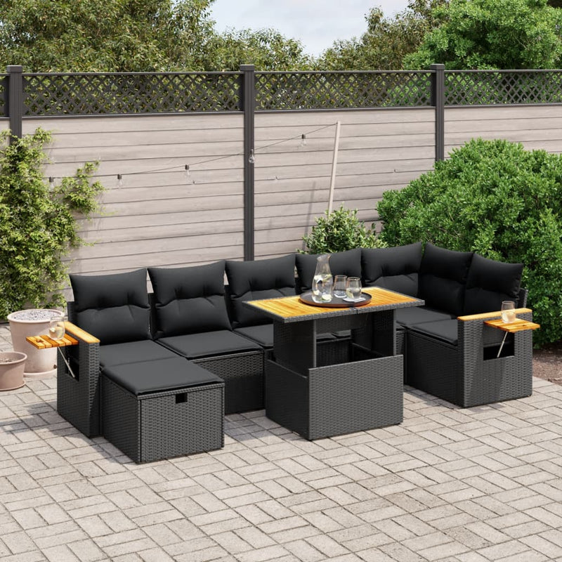 vidaXL 8 Piece Garden Sofa Set with Cushions Black Poly Rattan