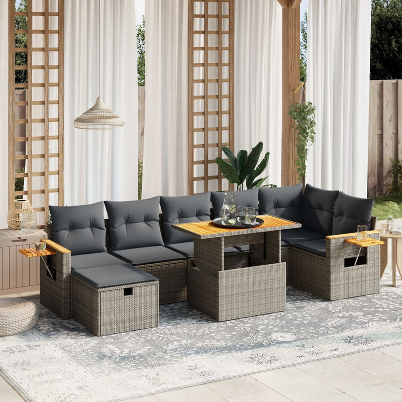 vidaXL 8 Piece Garden Sofa Set with Cushions Grey Poly Rattan