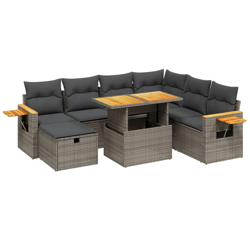 8 Piece Garden Sofa Set with Cushions Grey Poly Rattan