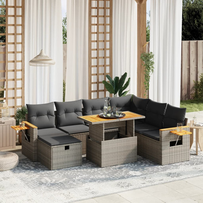 8 Piece Garden Sofa Set with Cushions Grey Poly Rattan