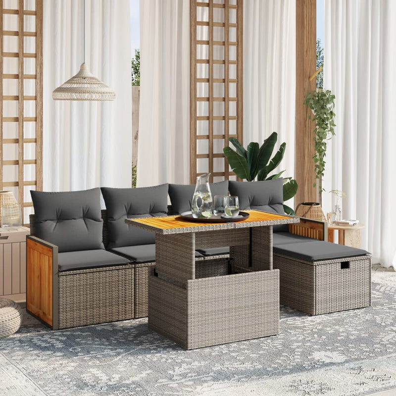 vidaXL 6 Piece Garden Sofa Set with Cushions Grey Poly Rattan