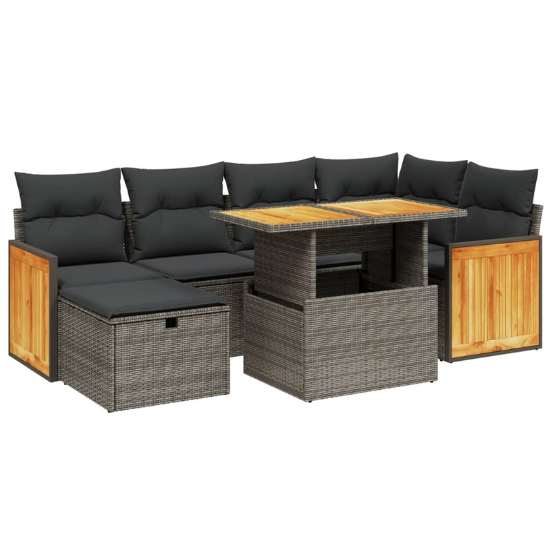 vidaXL 7 Piece Garden Sofa Set with Cushions Grey Poly Rattan