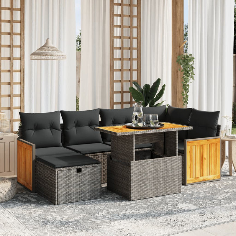 vidaXL 7 Piece Garden Sofa Set with Cushions Grey Poly Rattan