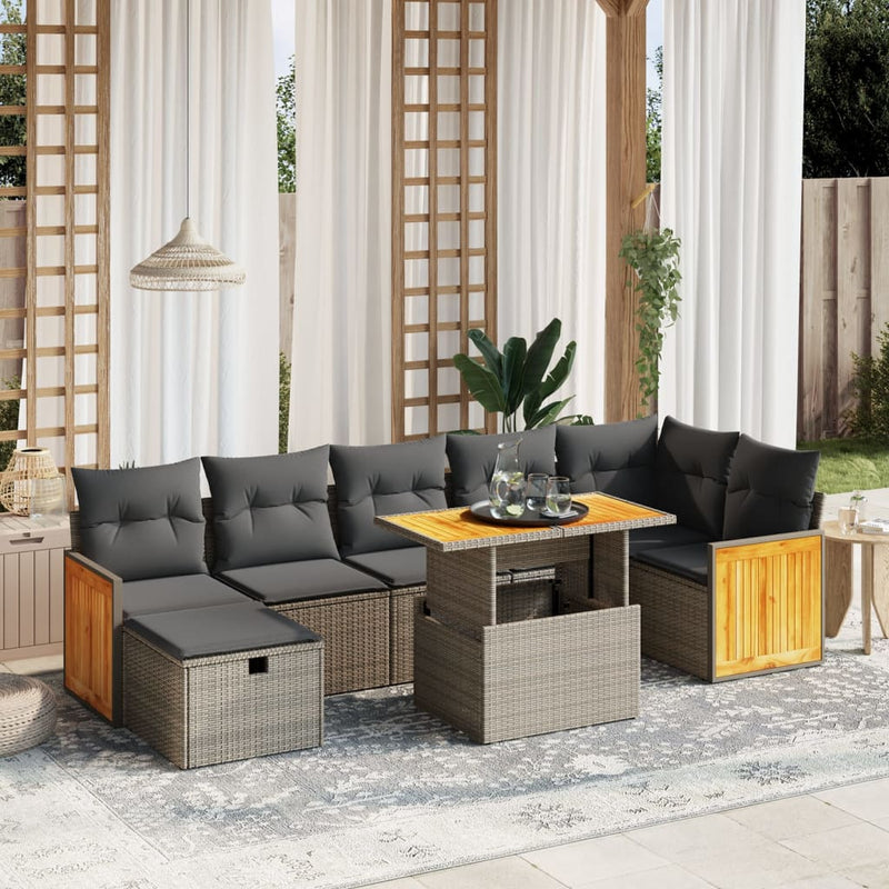 vidaXL 8 Piece Garden Sofa Set with Cushions Grey Poly Rattan
