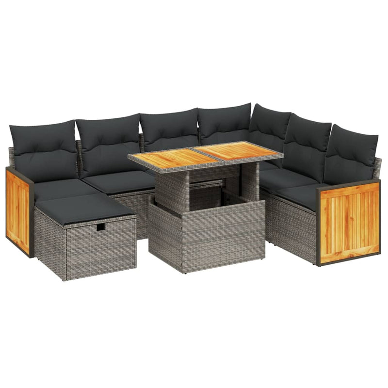 vidaXL 8 Piece Garden Sofa Set with Cushions Grey Poly Rattan