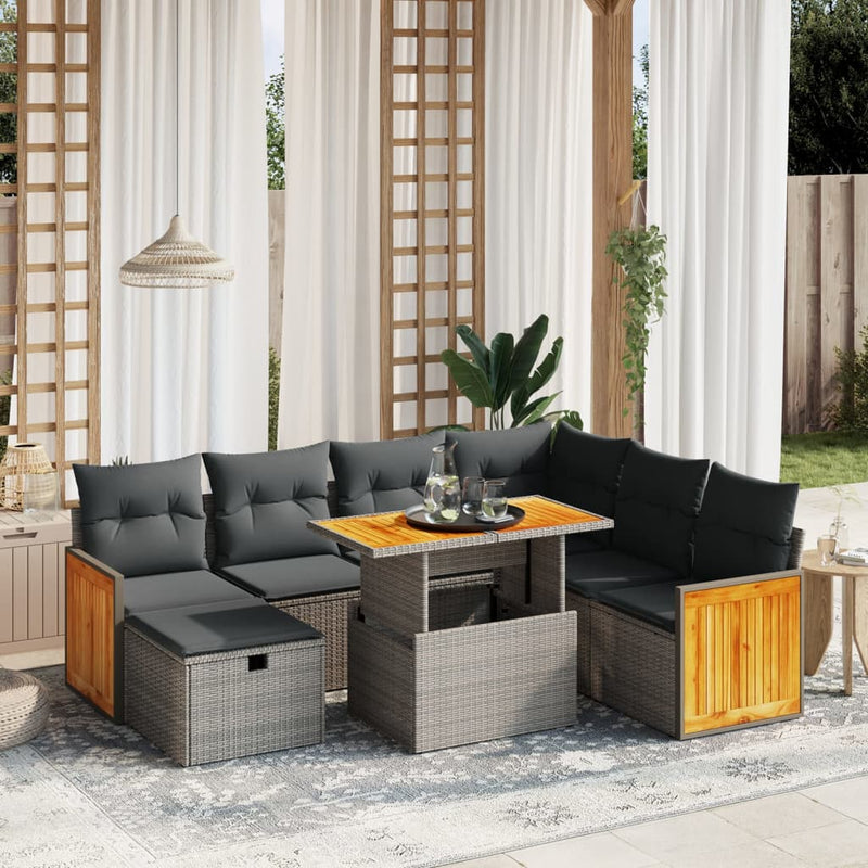 vidaXL 8 Piece Garden Sofa Set with Cushions Grey Poly Rattan