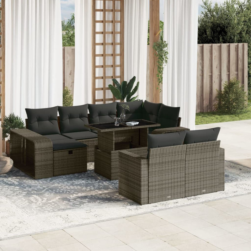 vidaXL 11 Piece Garden Sofa Set with Cushions Grey Poly Rattan