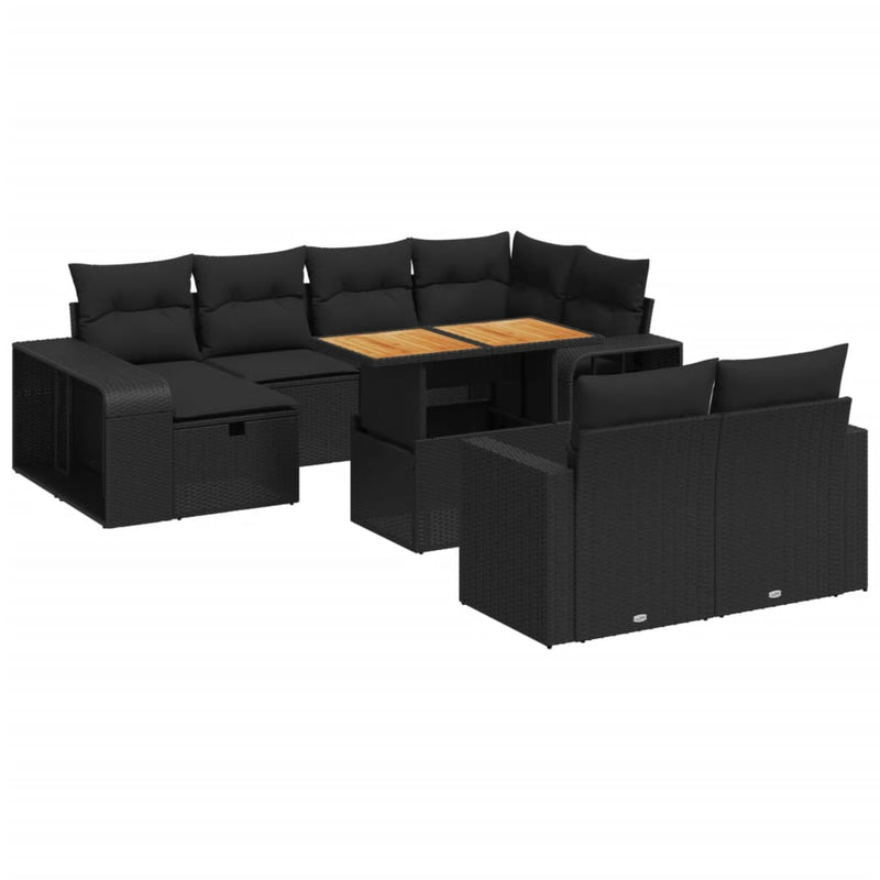 vidaXL 11 Piece Garden Sofa Set with Cushions Black Poly Rattan